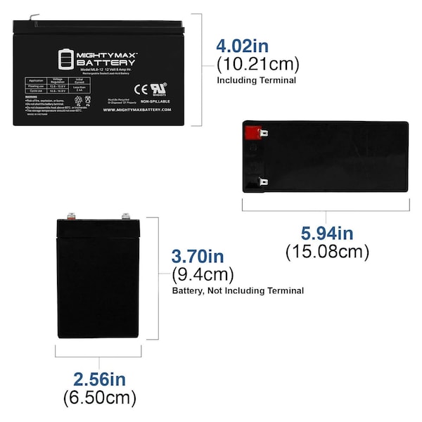 12V 8Ah SLA Replacement Battery For OneAC ONePLUS250 - 4PK